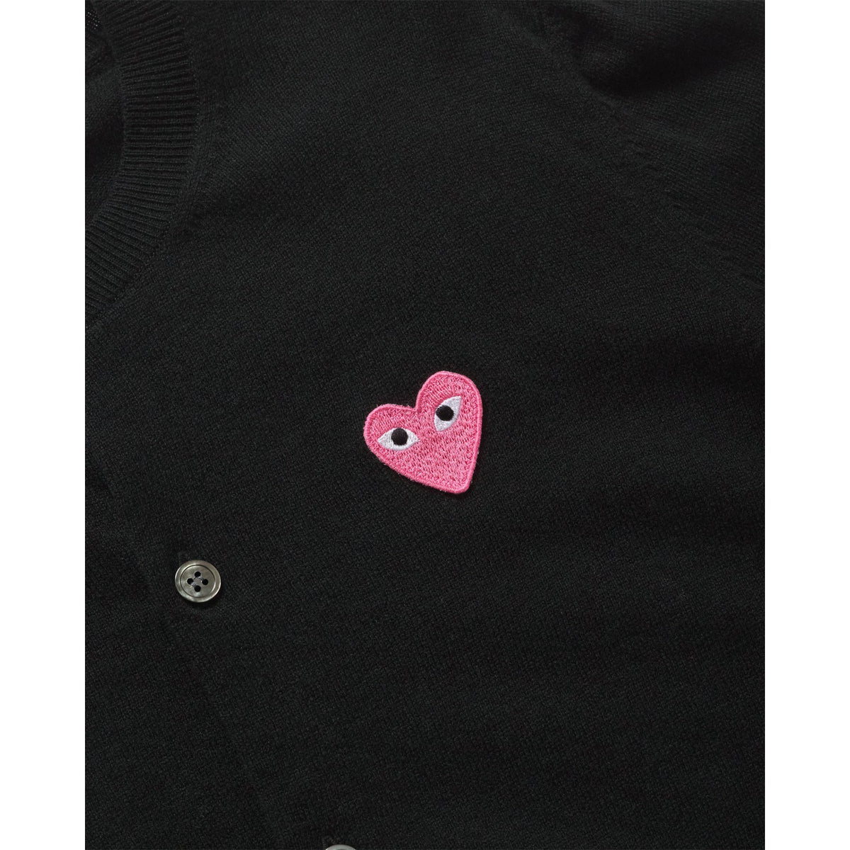 CDG PLAY Crewneck Cardigan ¨C Black, Small Pink Heart
