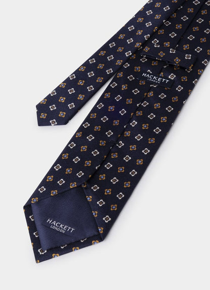Geometric Motif Print Silk Tie