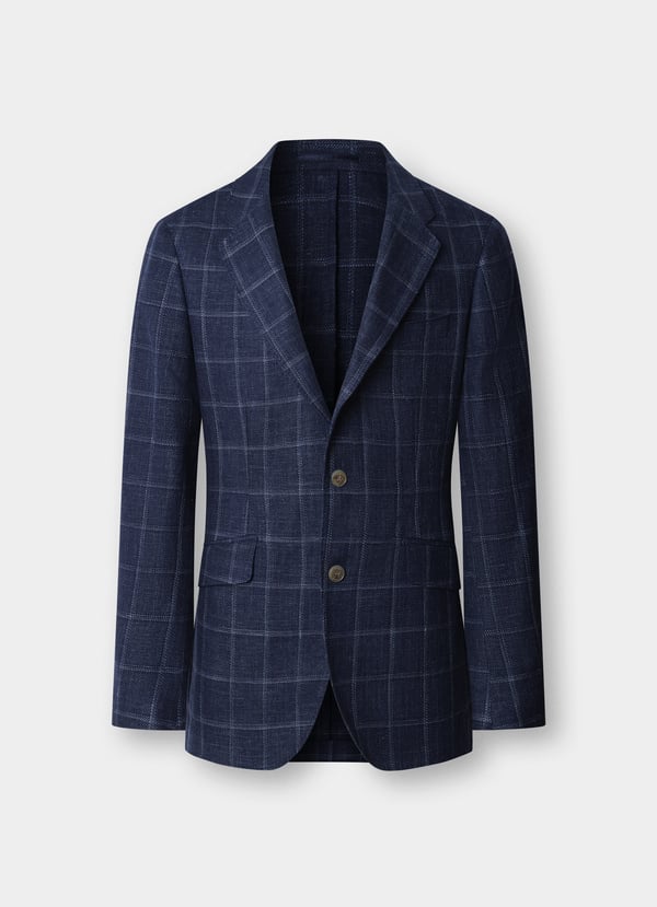 Linen-Cotton Windowpane Check Blazer