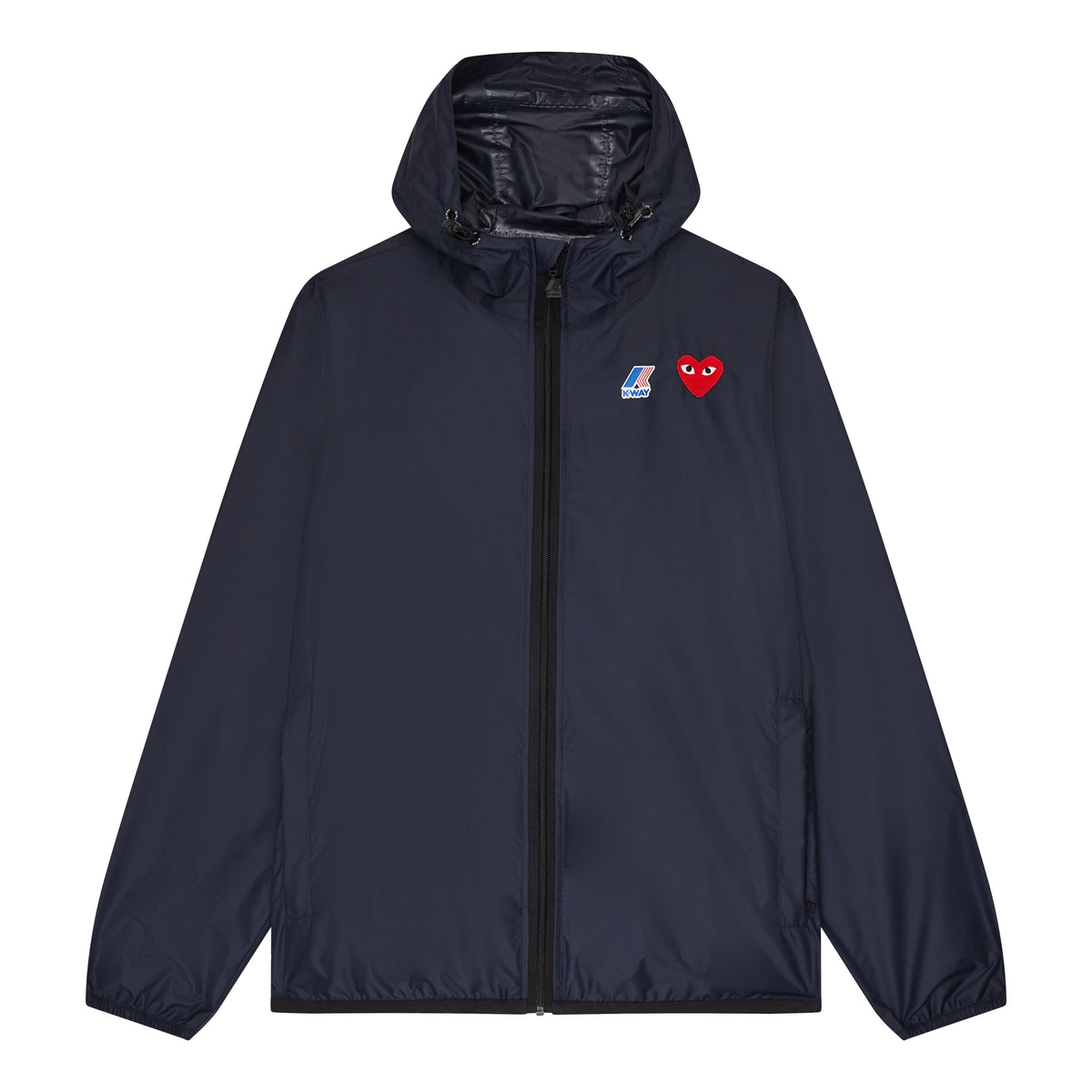 CDG PLAY K-Way Zip Jacket K-Way ¨C Navy, Red Heart