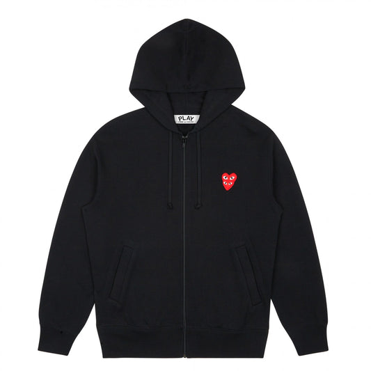 CDG PLAY Zip Hoodie Double Heart ¨C Black, Red Heart