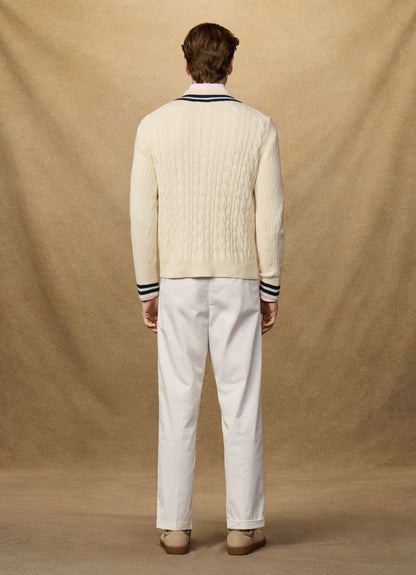 Cricket Cable Knit V-Neck Jumper