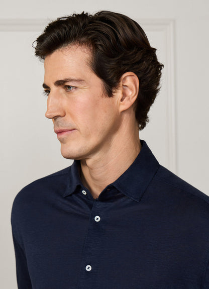 Classic Fit Linen Long Sleeve Shirt Polo