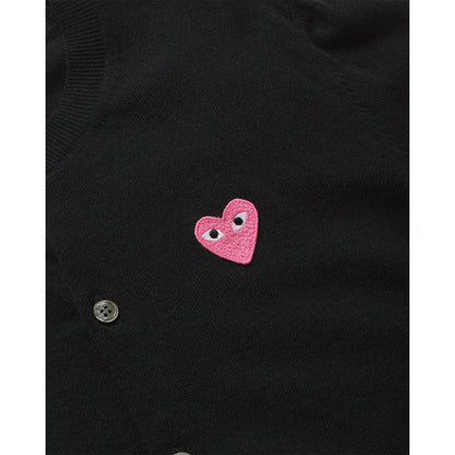 CDG PLAY Crewneck Cardigan ¨C Black, Small Pink Heart