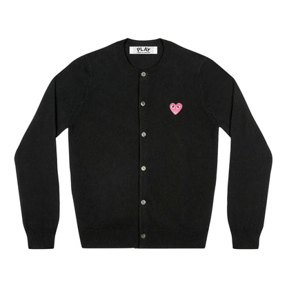 CDG PLAY Crewneck Cardigan ¨C Black, Small Pink Heart