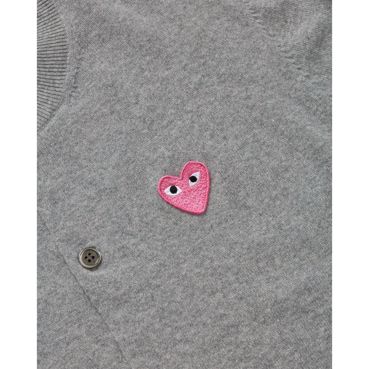 CDG PLAY Crewneck Cardigan ¨C Gray, Small Pink Heart