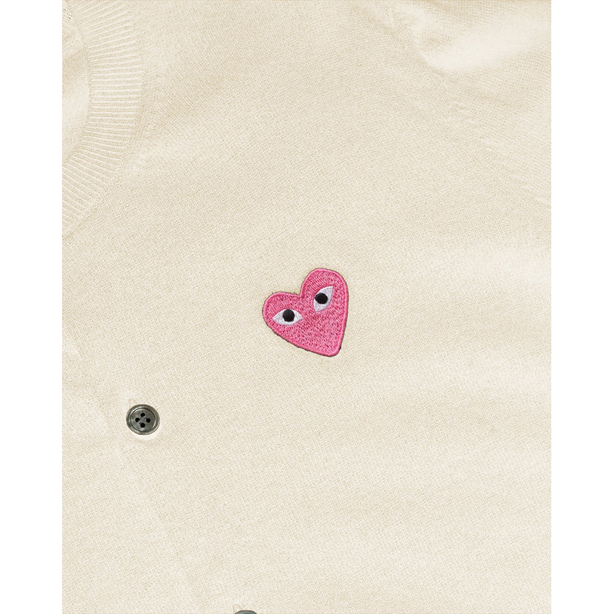 CDG PLAY Crewneck Cardigan ¨C White, Small Pink Heart