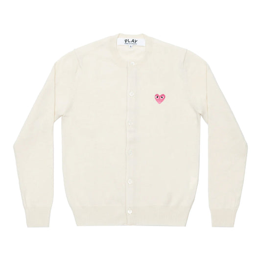 CDG PLAY Crewneck Cardigan ¨C White, Small Pink Heart