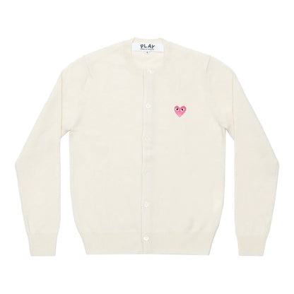 CDG PLAY Crewneck Cardigan ¨C White, Small Pink Heart