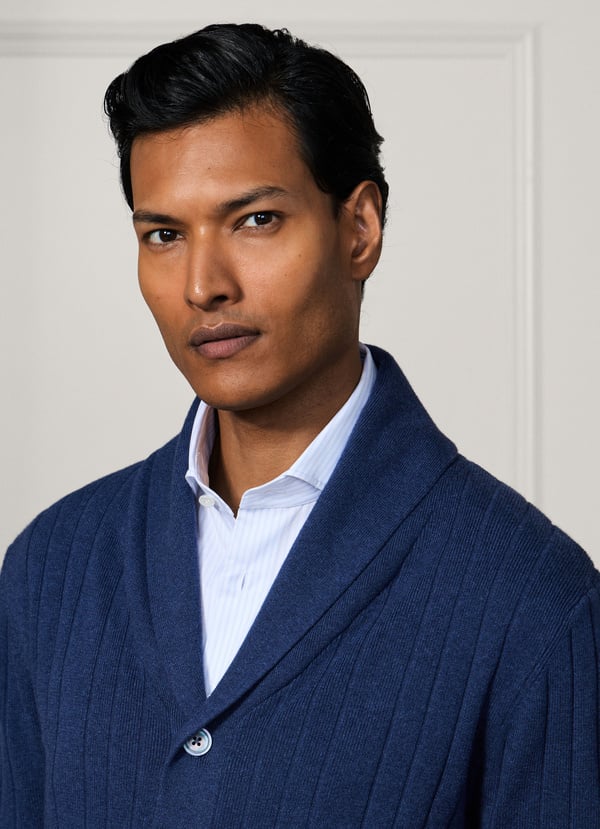 Cotton-Cashmere Rib Shawl Cardigan